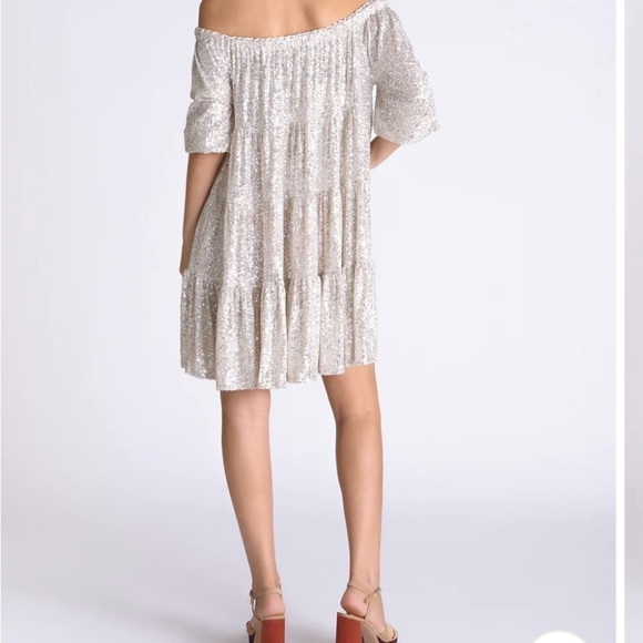 $295 Muche et Muchette Viky Shift Dress Silver Sequin Pockets ONE SIZE Tunic - Picture 11 of 12